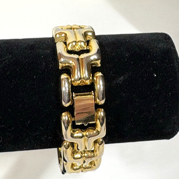 80s Classic Link Chunky Gold Tone Bracelet 7 1/2" Vintage Box Clasp Retro - Picture 7 of 7